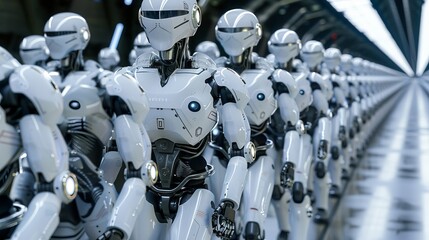 Fototapeta premium Ai robots collaborate with human supervisors on the advanced manufacturing factory floor