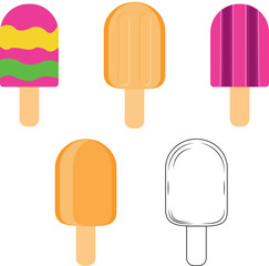 Fully Editable Colorful, Black and White Popsicles Ice Cream Illustration
