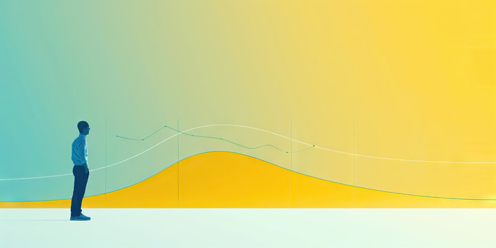 A scatter plot showing the correlation between two factors, such as employee satisfaction and company performance, on a yellow and blue gradient background.