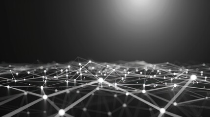 Obraz premium Abstract Digital Network with White Nodes and Lines on Black Background