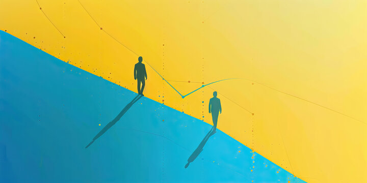 A scatter plot showing the correlation between two factors, such as employee satisfaction and company performance, on a yellow and blue gradient background.