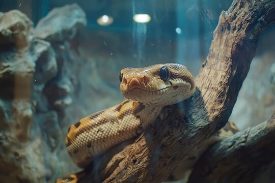 Close-up of a Python Snake's Head Wrapped Around a Branch