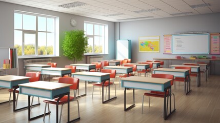 Fototapeta premium Classroom engagement children answering questions with colorful school supplies and textbooks