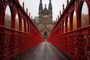 Obraz premium Highlighting architectural features with red lines for enhanced contrast in buildings and bridges