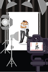 Happy Photography Day! A couple is posing for a photo in front of the camera.