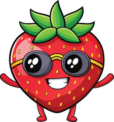 Obraz premium Cute Cartoon isolated Strawberry | with a sunglass & Christmas hat and siting on Easter egg