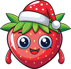 Fototapeta premium Cute Cartoon isolated Strawberry | with a sunglass & Christmas hat and siting on Easter egg