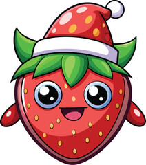 Obraz premium Cute Cartoon isolated Strawberry | with a sunglass & Christmas hat and siting on Easter egg