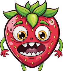 Obraz premium Cute Cartoon isolated Strawberry | with a sunglass & Christmas hat and siting on Easter egg
