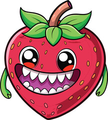Obraz premium Cute Cartoon isolated Strawberry | with a sunglass & Christmas hat and siting on Easter egg