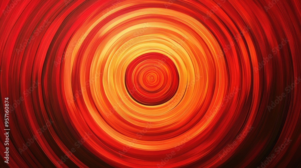 Poster abstract concentric circles of varying sizes, in shades of red and orange, creating a vibrant, energ