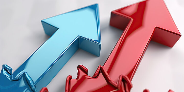 Interest Rate Fluctuations: Red & Blue Up & Down Arrows