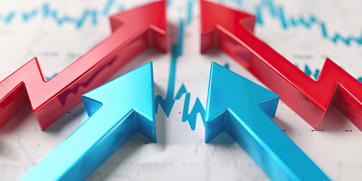 Interest Rate Fluctuations: Red & Blue Up & Down Arrows