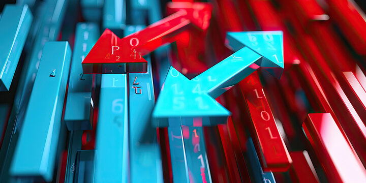 Interest Rate Fluctuations: Red & Blue Up & Down Arrows