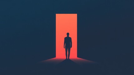A solitary figure in a dark room, gentle rays of light breaking through, symbolizing hope, flat design illustration