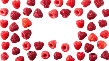 Fresh Red Raspberries pattern from flat view isolated on transparent background
