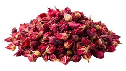 Aromatic Dry red bud flower and petal for making tea isolated on transparent background