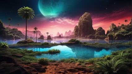 Incredibly exotic landscape as if on an alien planet and pointed mountains