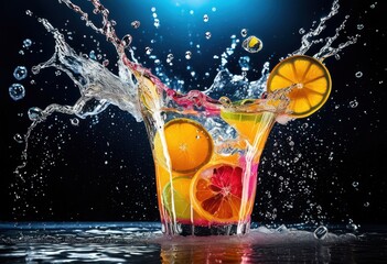 vibrant explosion refreshing drink bright colors bubbles, beverage, refreshment, cocktail, mocktail, smoothie, slush, soda, lemonade, tonic, infusion