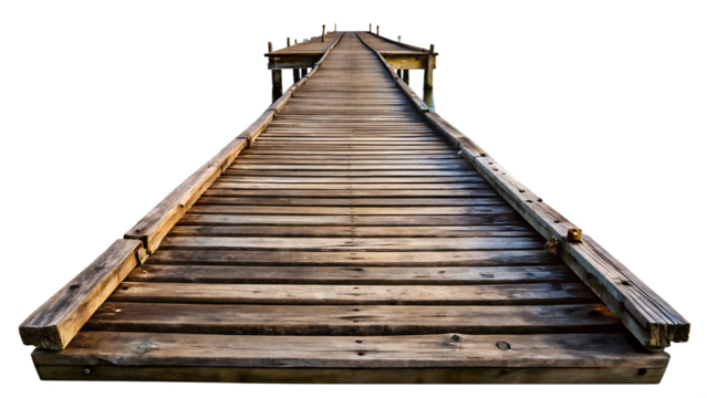 Weathered wooden pier, cut out. Isolated on transparent background
