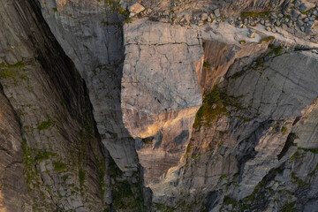 Lysefjord and Preikestolen cliff summer view in Norway with less people. Sunset at Pulpit Rock.