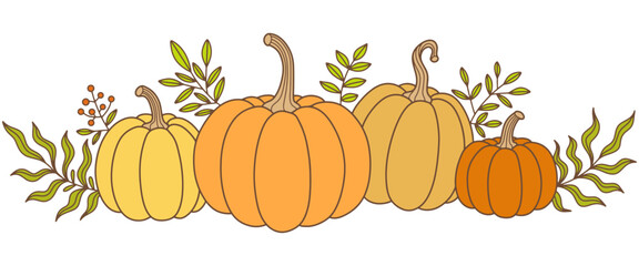 pumpkin with leaves flat style illustration, vector eps