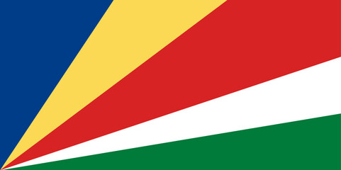 National Flag Republic of Seychelles, Five oblique bands of blue, yellow, red, white and green radiating from the bottom of the hoist side