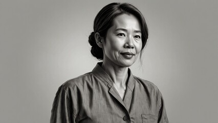 Elderly woman in a monochrome portrait with a subtle smile