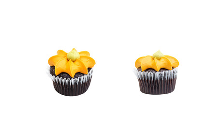 pumpkin cream cupcake. orange autumn cakes. Two options. Isolated on transparent background. png format available