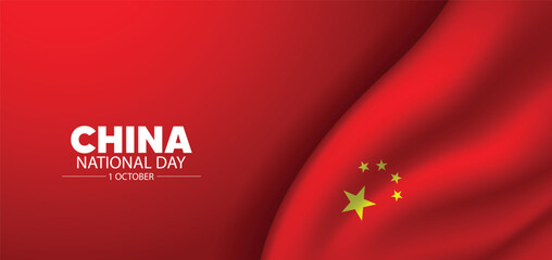 China National Day 1 October waving flag vector poster