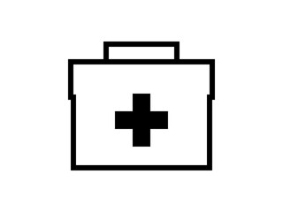 シンプルな十字マーク救急箱アイコンL：黒線