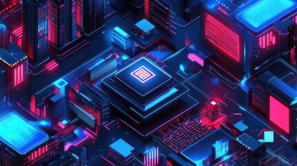 Futuristic Cityscape with Neon Lights