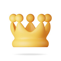 3D gold crown icon isolated on white. Render golden crown emoji symbol. Emoticon for VIP, rich, winner luxury premium success. Customer feedback, rating or status signs. Realistic vector illustration