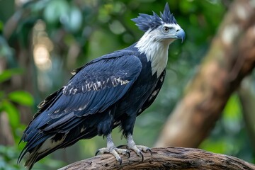 Fototapeta premium A Black and White Eagle Perched on a Branch