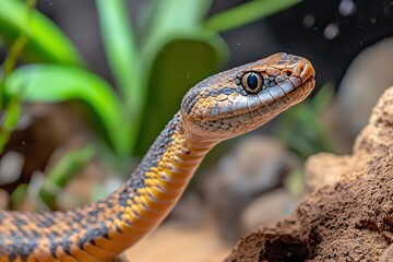 Obraz premium Close-up of a Yellow-Bellied Water Snake's Head