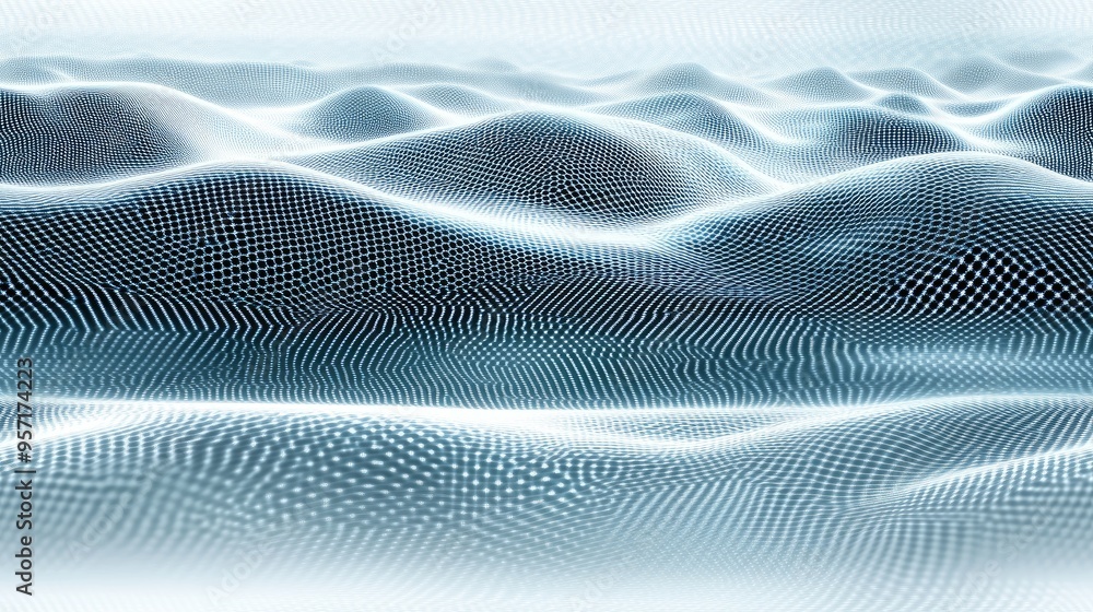 Poster a detailed abstract background featuring wavy patterns of light blue and white, representing future 