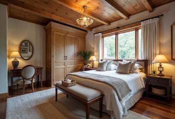 Cozy bedroom interior, hotel room interior