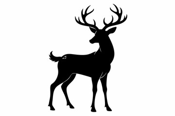 Beautiful wild animal deer silhouette black vector art illustration