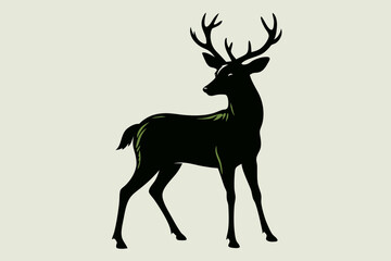 Beautiful wild animal deer silhouette black vector art illustration