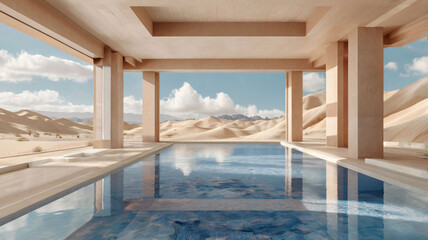 Luxurious Minimalist Indoor Pool with Desert Views, indoor pool near by desert background, pool background