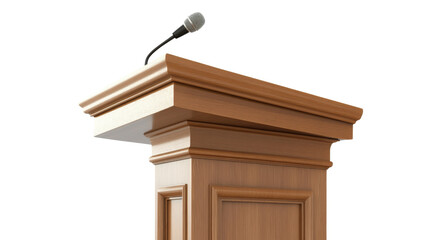 Wooden Podium with Microphone isolated on Background.