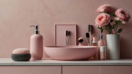 Minimalist Pink-Themed Bathroom Vanity with Elegant Details, pink themed bathroom sink