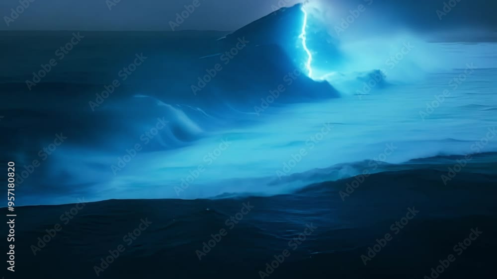 Poster Mesmerizing blue wave crashes in the ocean, creating a dynamic seascape with abstract beauty and untamed power of nature