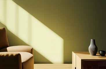 Minimalist, japandi interior design of modern living room.