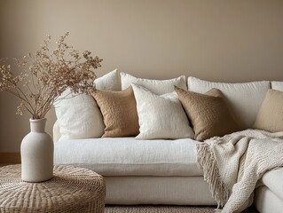 Cozy Living Room with Light Sofa and Minimalist Decor