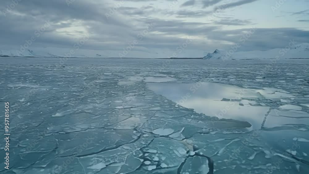 Poster turquoise and blue glacial ice forming interesting patterns and shapes as the sun reflects off its s