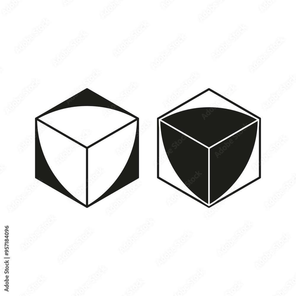 Poster geometric cube icons. abstract 3d shapes. black and white vector graphics. minimalist design element