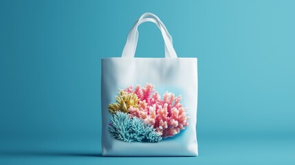 A cloth bag mockup with an image of a thriving coral reef, emphasizing the importance of ocean conservation.