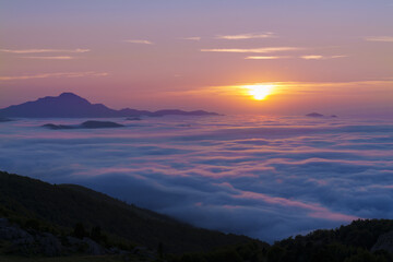 Sunset on the route of the swallows. Sunset in the Pyrenees from the Jeandel refuge, France.