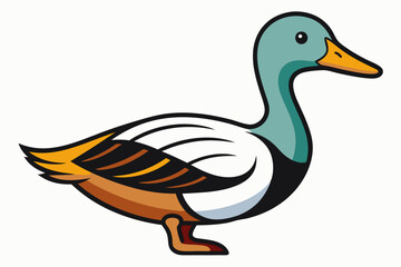 A Beautiful pet bird duck side view line art vector art illustration